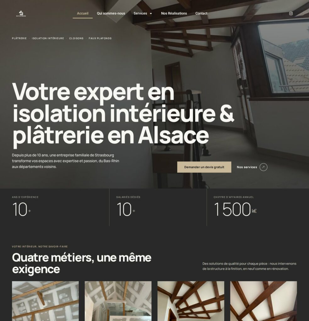 Page d'accueil du site d'IS Plâtrerie, plâtrier à Strasbourg, sur ordinateur