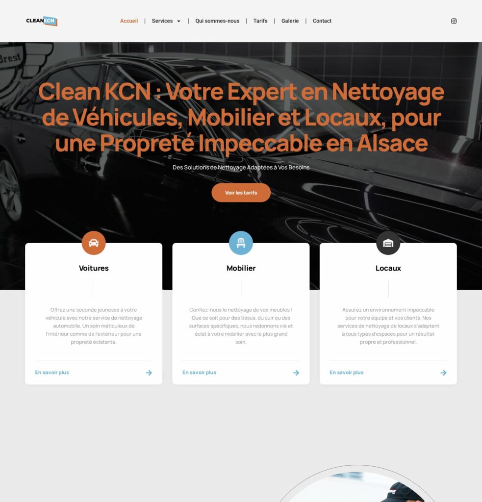 Page d'accueil du site de Clean KCN, entreprise de nettoyage en Alsace, sur ordinateur