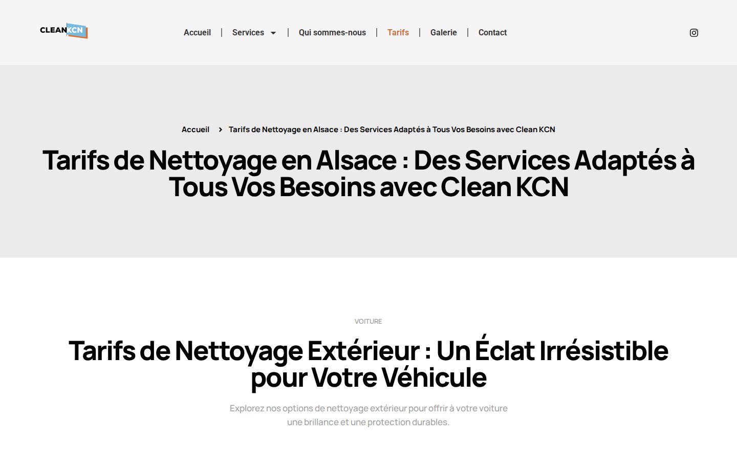 Page tarifs des prestations de nettoyage sur le site de Clean KCN