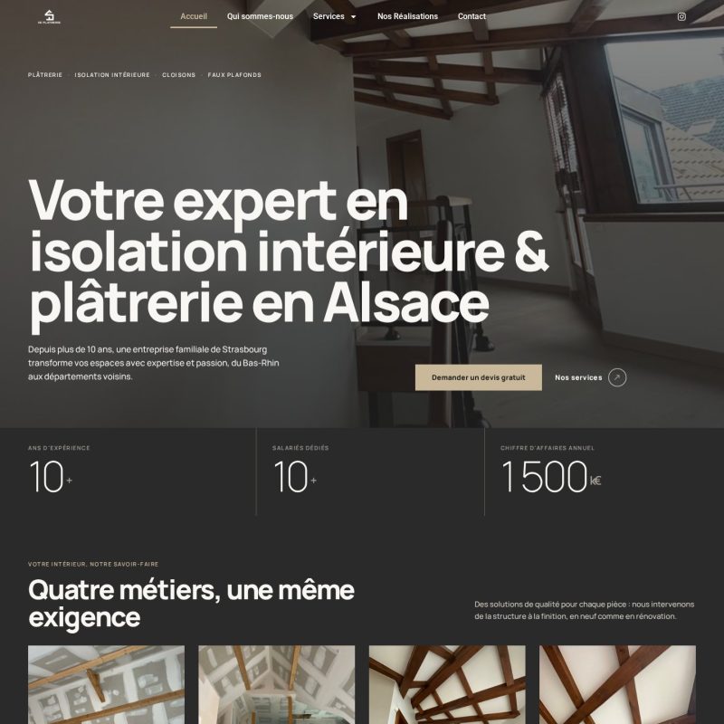 Page d'accueil du site d'IS Plâtrerie, plâtrier à Strasbourg, sur ordinateur