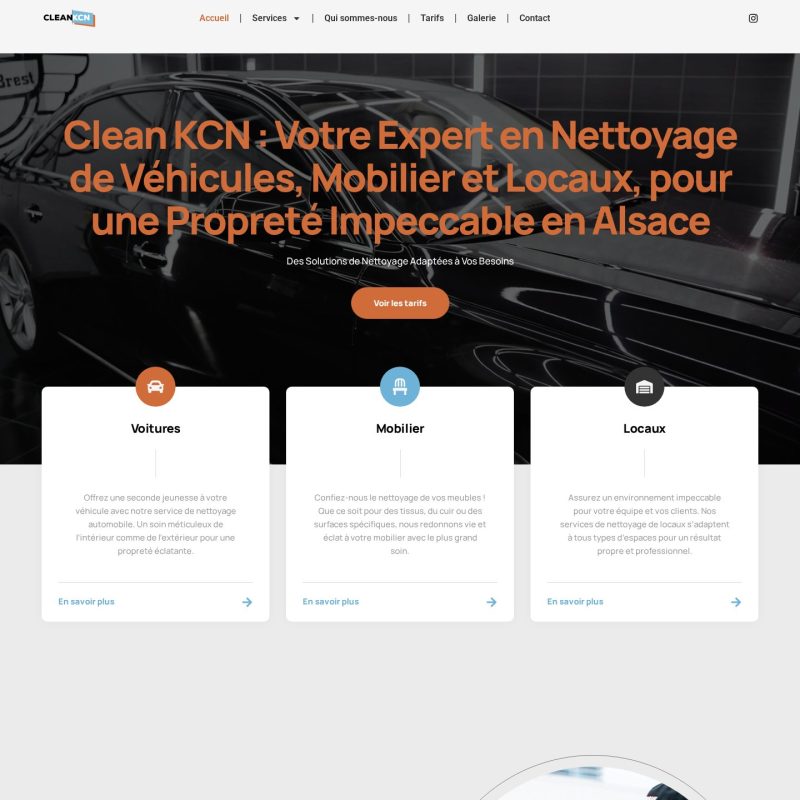 Page d'accueil du site de Clean KCN, entreprise de nettoyage en Alsace, sur ordinateur